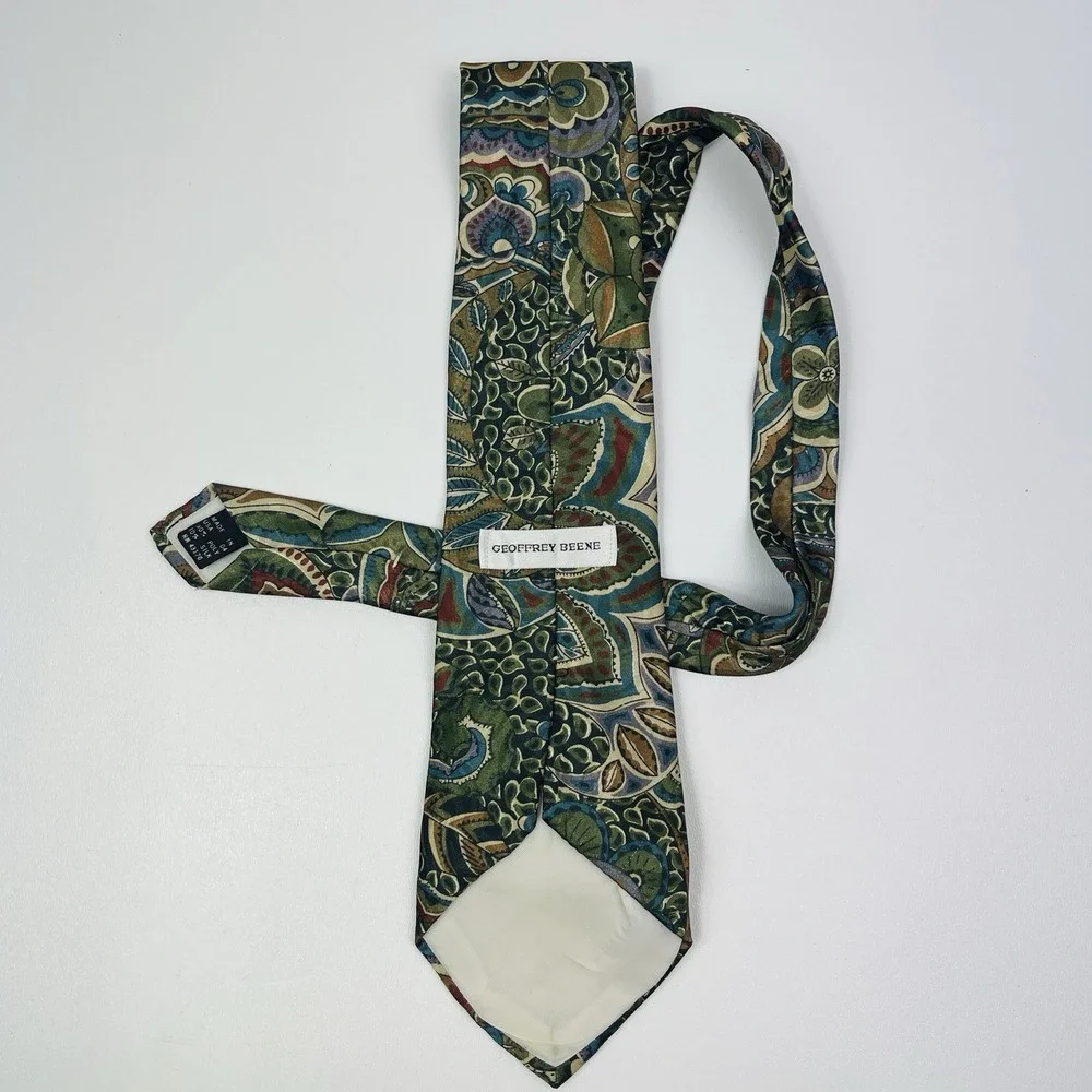Geoffrey Beene Mens Tie‎ Red Green Blue Polyester Blend Tropical Jungle